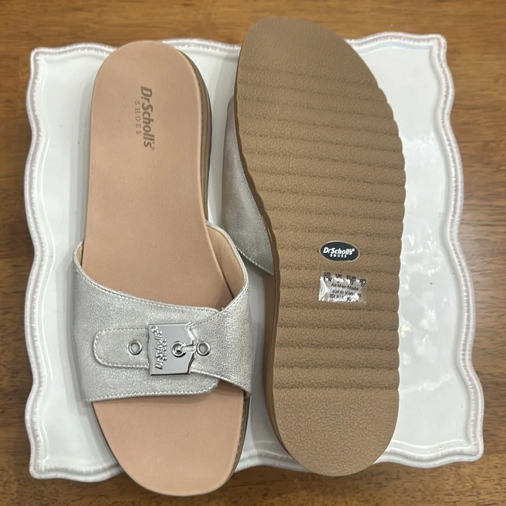 Dr. Scholl's Buckle Slide Sandals Island Icon Silver Metallic - 11 Wide - Picture 4 of 4